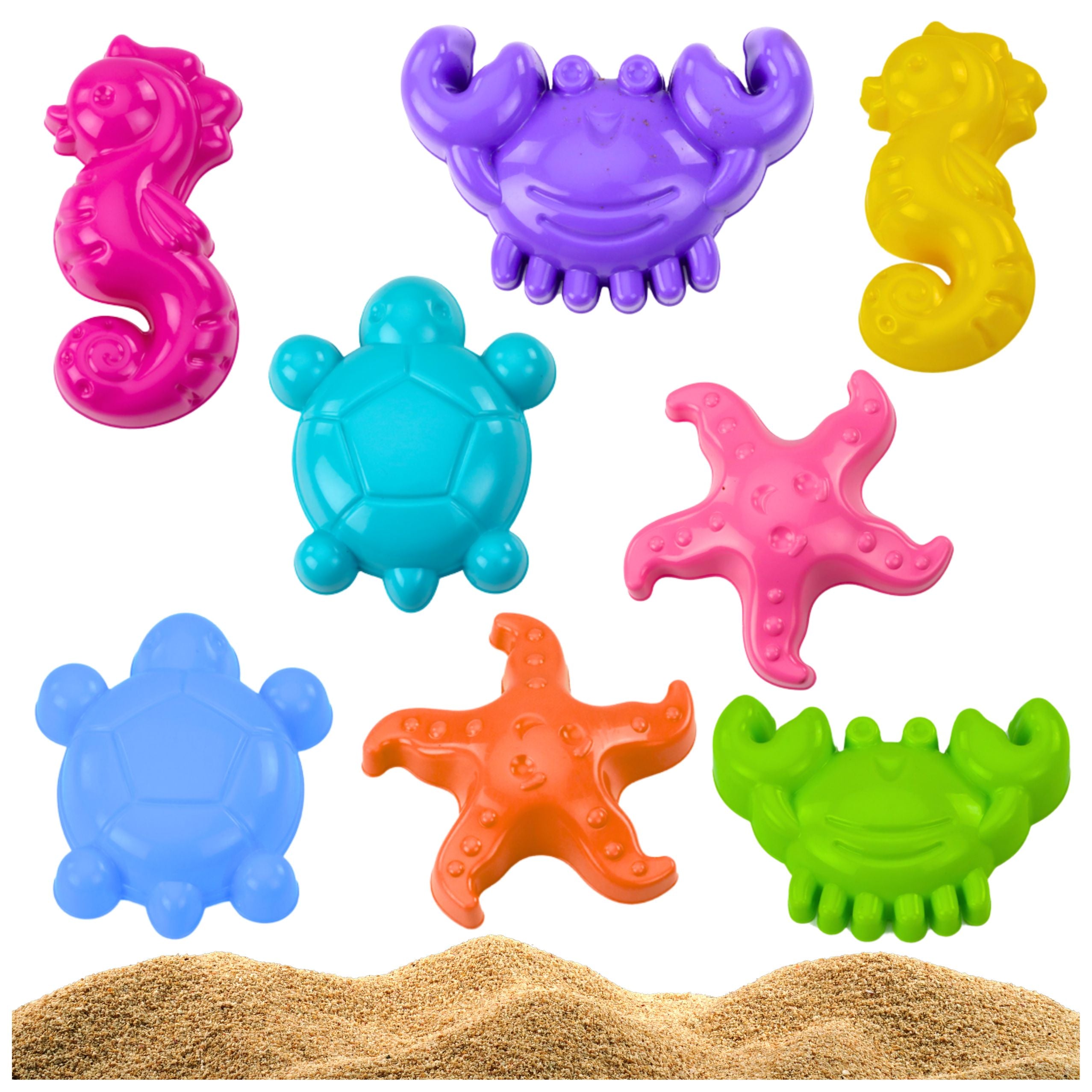 Seaside Sand Molds 4 Pieces Crab Turtle Starfish Seahorse Yellow Green