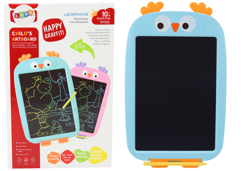 Tablica do rysowania tablet graficzny ptak rysik niebieski, ekologiczna zabawka edukacyjna dla dzieci rozwijająca kreatywność i zdolności artystyczne bez użycia papieru.