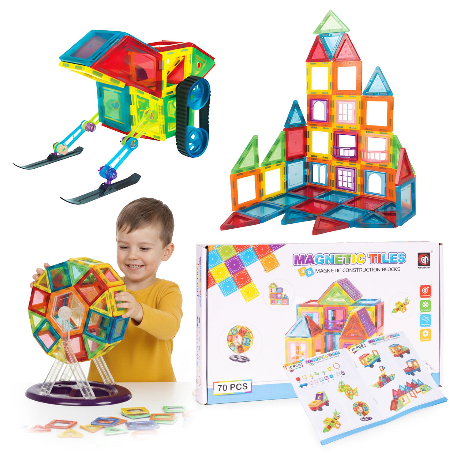 Klocki magnetyczne konstrukcyjne domek autko karuzela 70 elementów