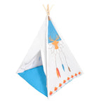 Biały namiot tipi wigwam dla dzieci z indiańskim motywem jelenia i piór. Idealny do zabawy w domu i ogrodzie.