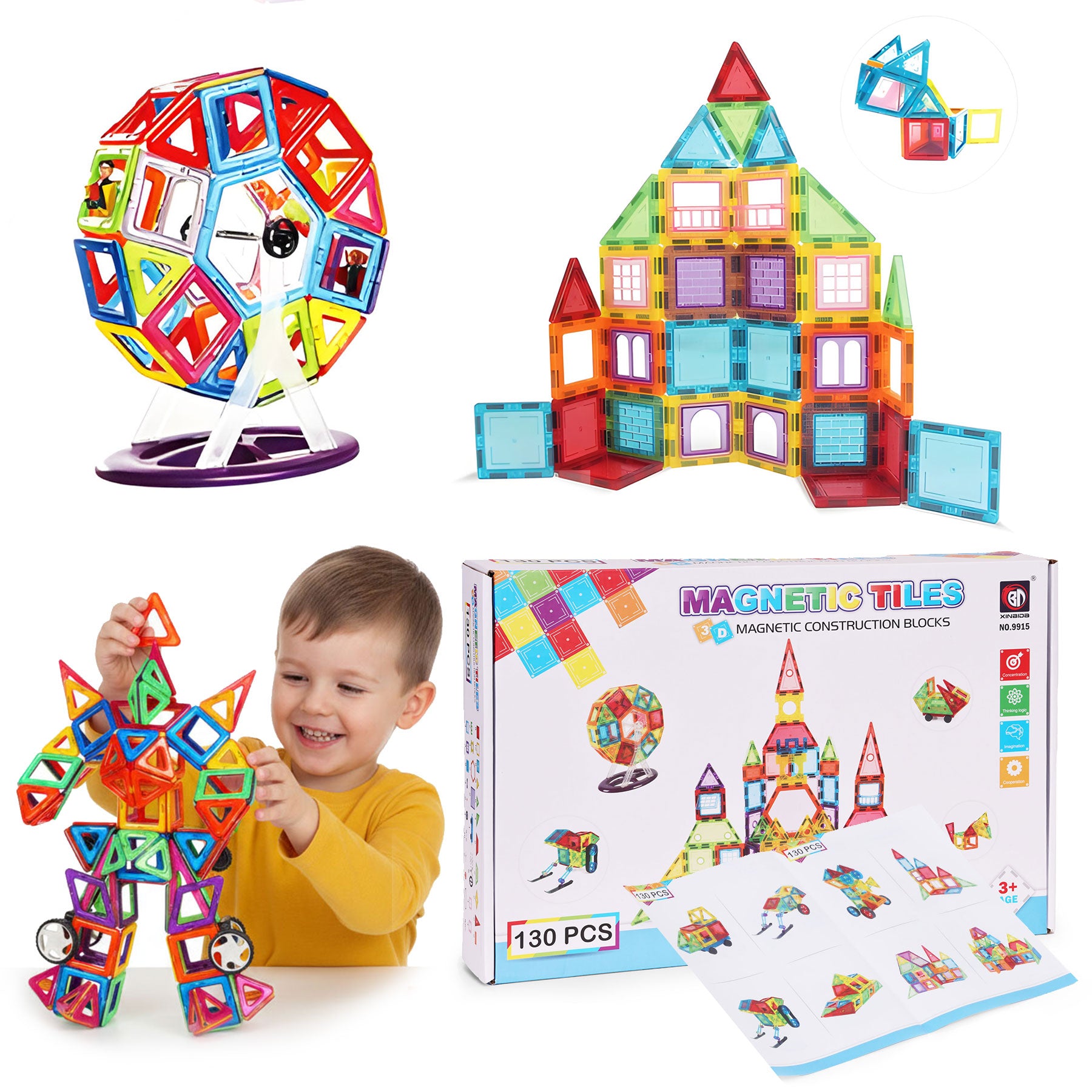 Klocki magnetyczne konstrukcyjne domek autko przyczepka 130 elementów