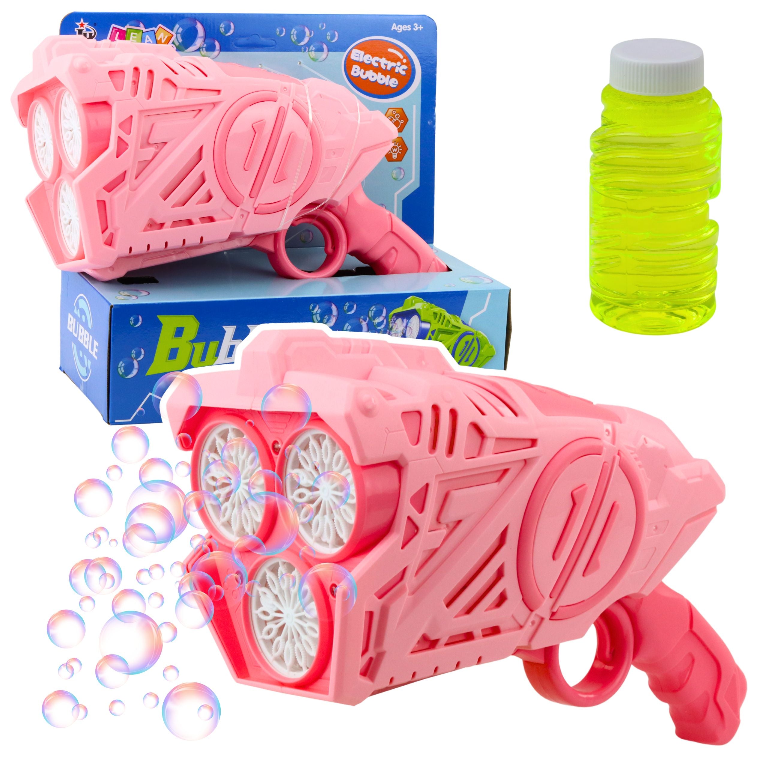 Pistolet Na Bańki Mydlane Na Baterie Światła LED Różowy