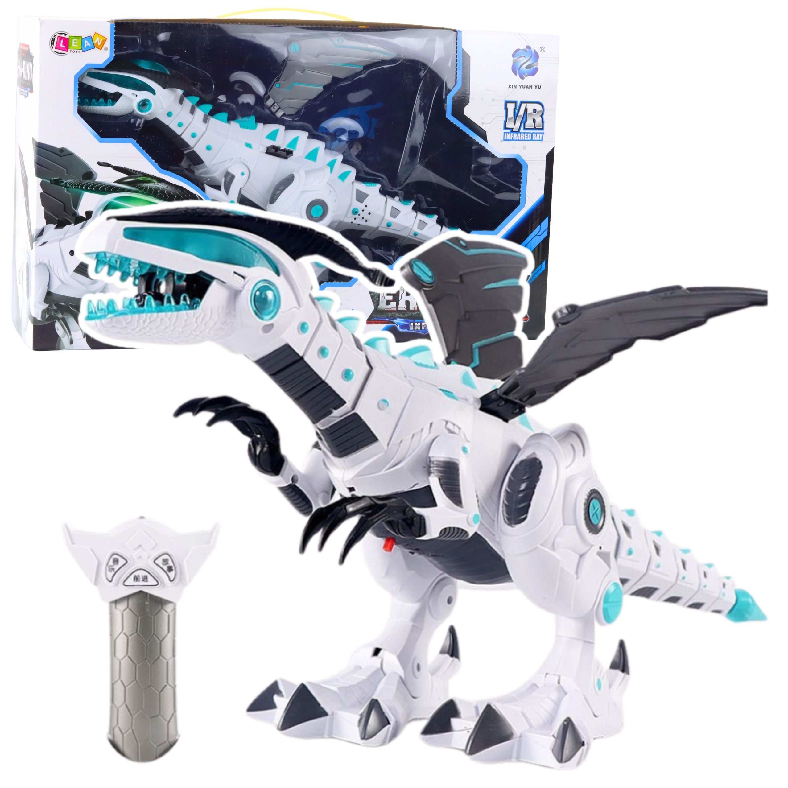 Robot Dinozaur Ze Skrzydłami Zdalnie Sterowany RC Światła Dźwięki Biały