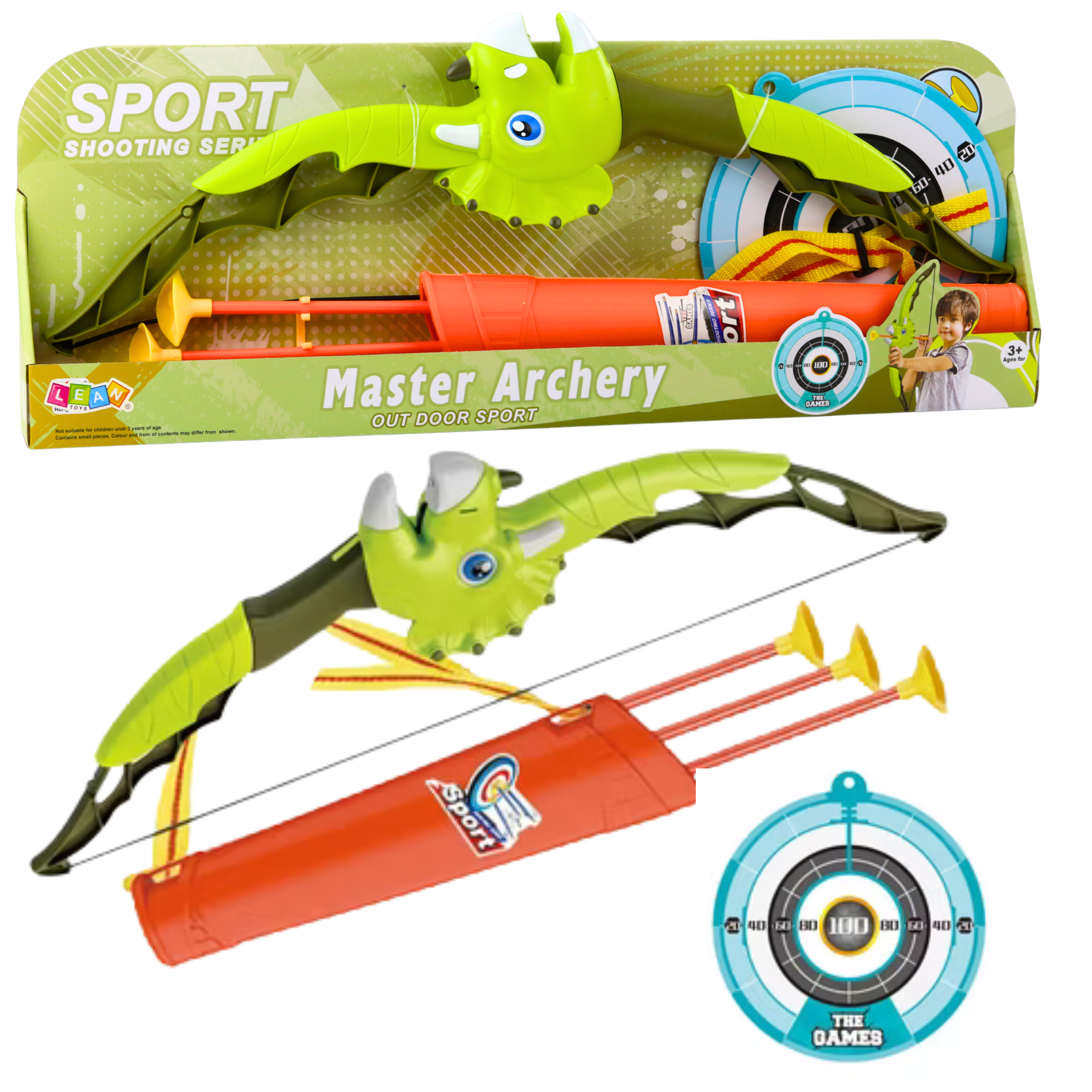 Archery Bow Green Dinosaur Suction Cup Arrows Target