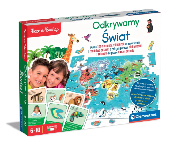 Gra edukacyjna Puzzle Quizy Zwierzęta Odkrywamy Świat Uczę się Bawiąc Język Polski Clementoni 50779