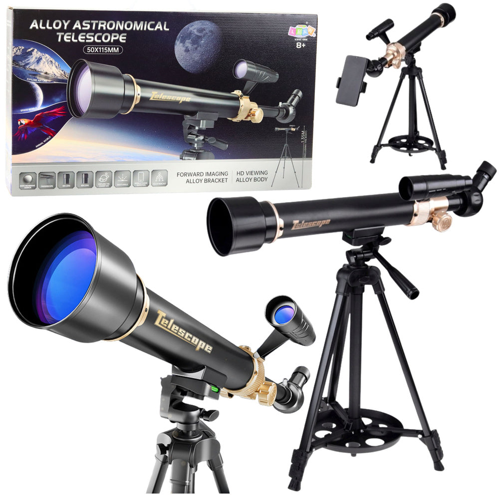 Teleskop Astronomiczny Edukacyjny Aluminiowy Akcesoria Statyw 1.35 M