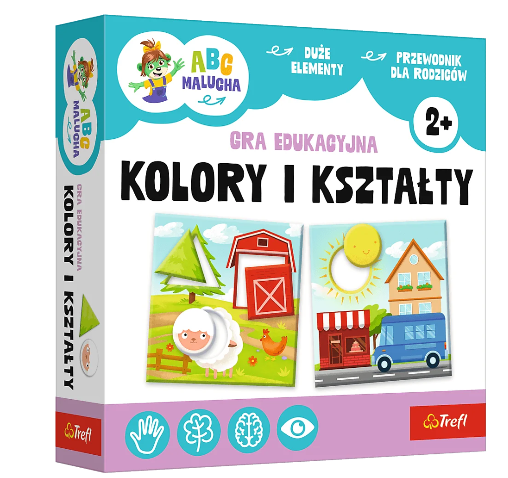 Trefl Kolory i Kształty ABC Malucha – edukacyjna gra dla dzieci 2+ z dużymi elementami, wspierająca naukę rozpoznawania kształtów i kolorów.