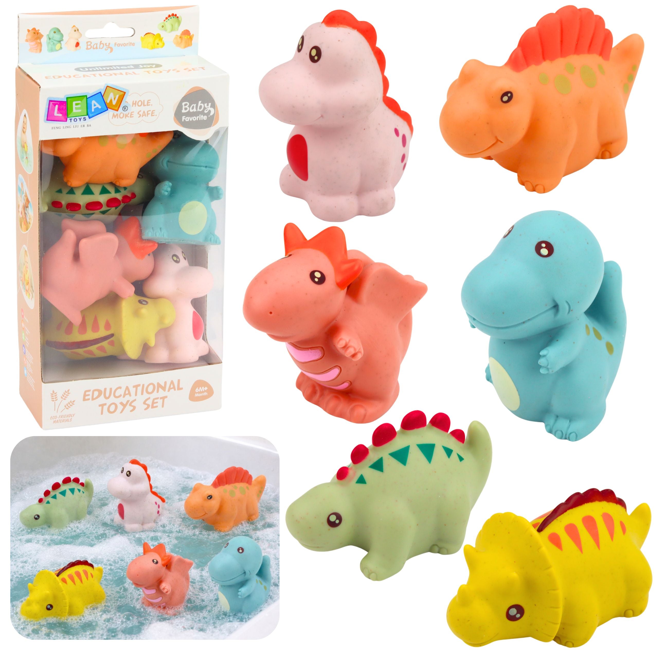 Zestaw Gumowe Dinozaury Edukacyjne Do Kąpieli Zabawy Pastelowe 6 szt.