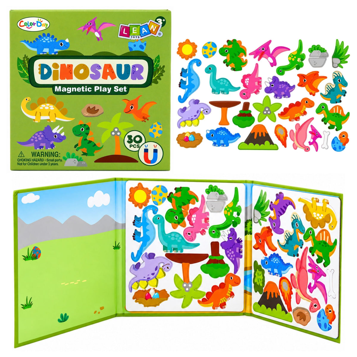 Książeczka Magnetyczna Układanka Puzzle Dinozaury Kolorowe Magnesy 30 el.