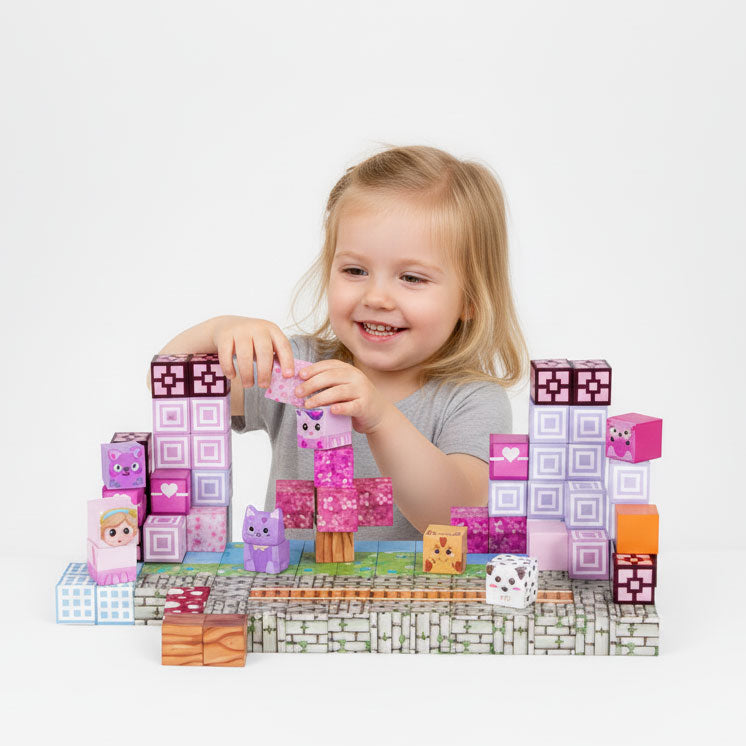 Klocki magnetyczne konstrukcyjne dla dzieci 140 elementów szcześcianny - różowe