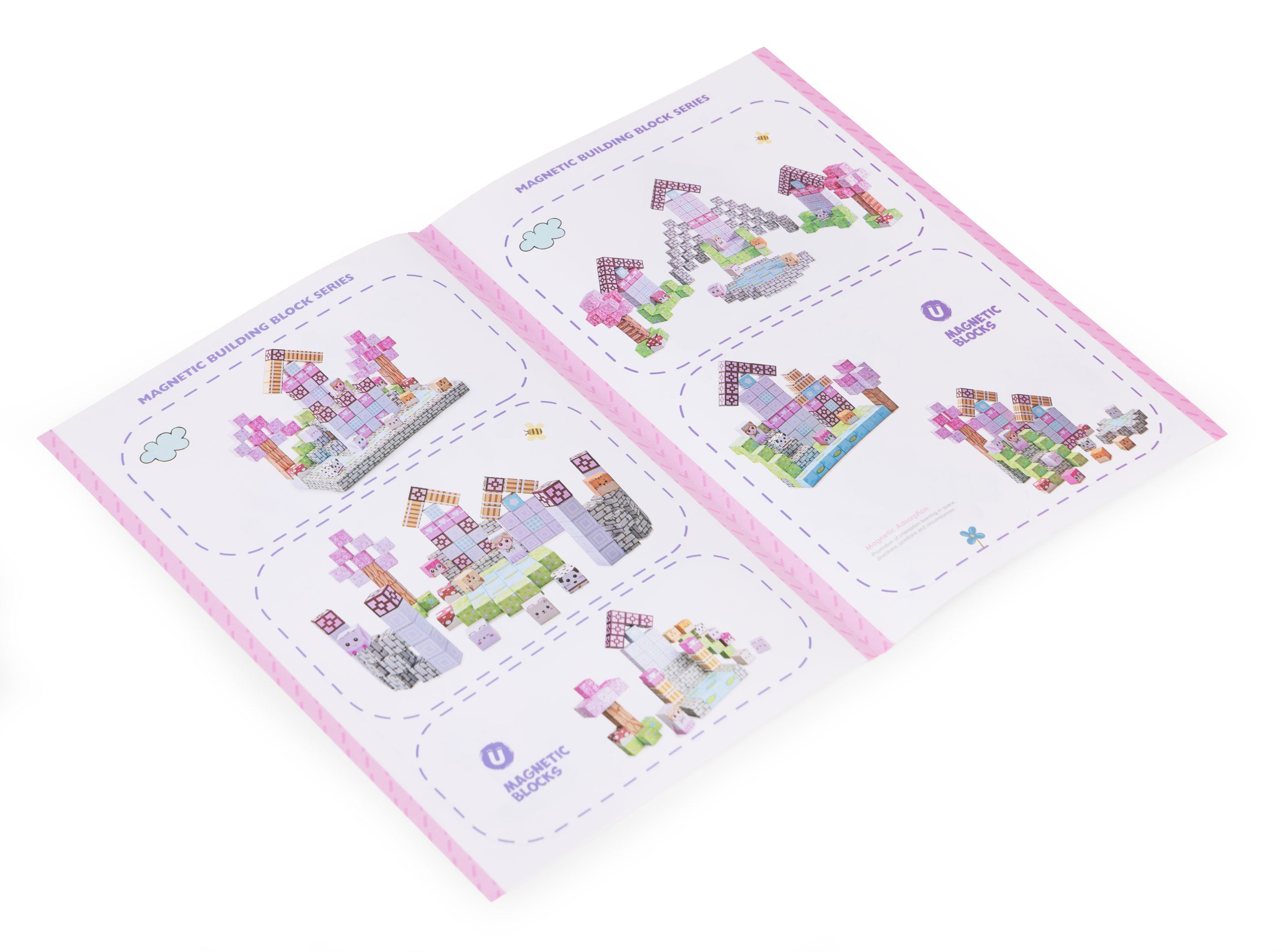 Klocki magnetyczne konstrukcyjne dla dzieci 140 elementów szcześcianny - różowe