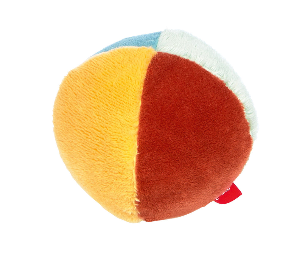 Miękka, pluszowa piłka z grzechotką do zestawu kręgli dla dzieci, wspierająca rozwój motoryczny.