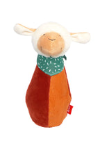 Pluszowy kręgiel owieczka z grzechotką, miękka zabawka rozwojowa dla dzieci wspierająca motorykę.