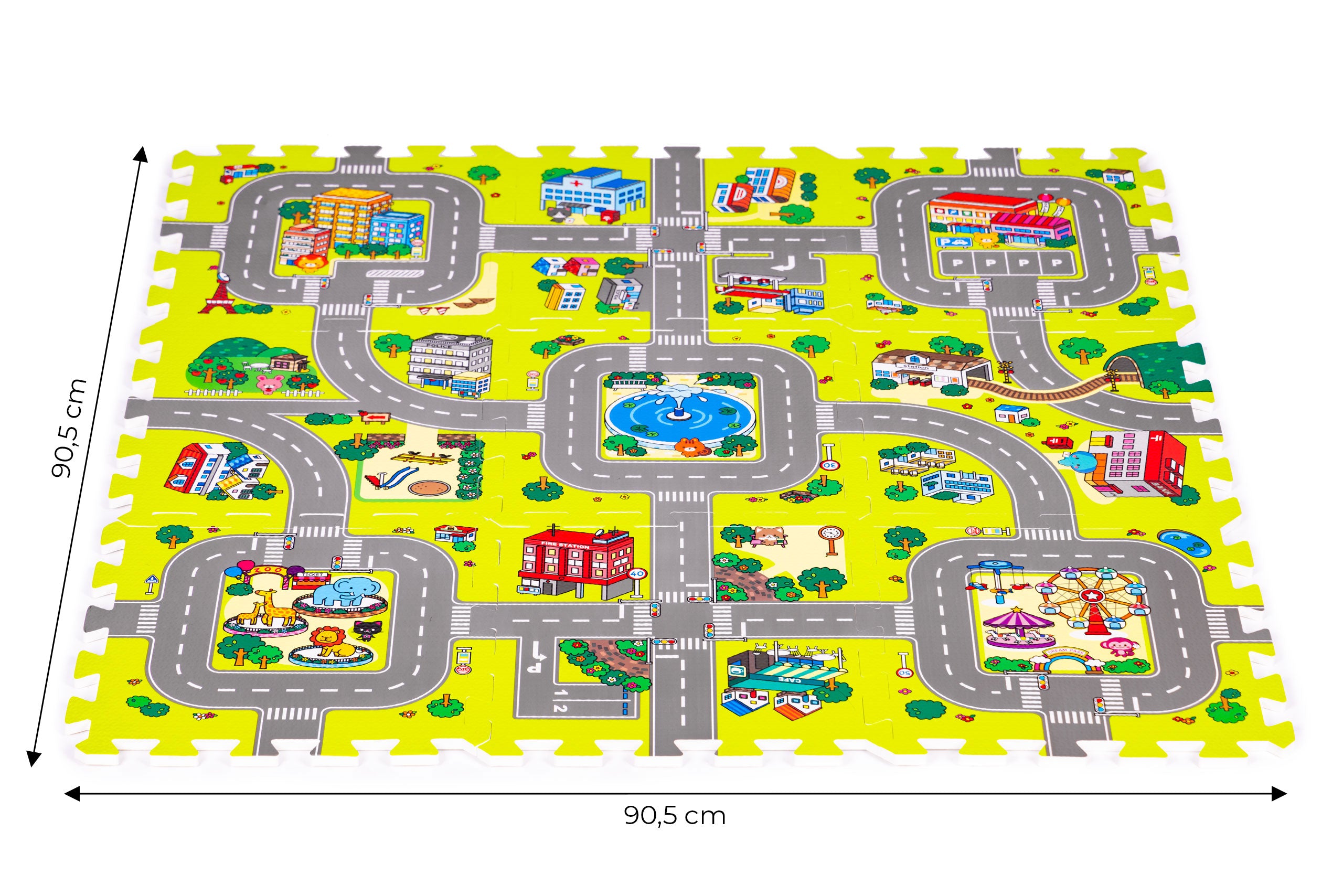 Mata piankowa dla dzieci miasto 9 elementów 90,5x90,5 cm IPLAY