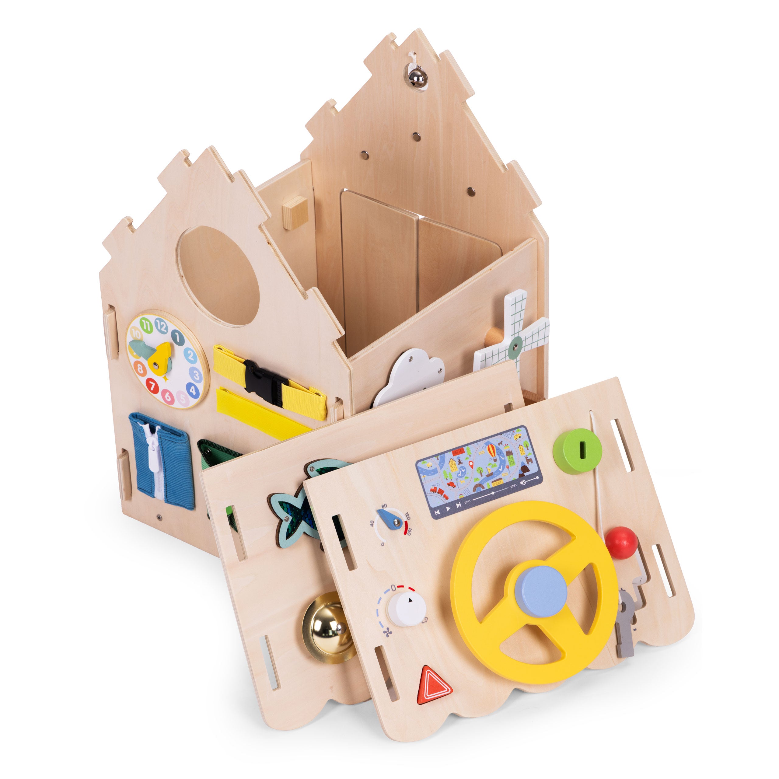 Drewniany domek manipulacyjny dla dzieci panel edukacyjny XXL 30 elementów