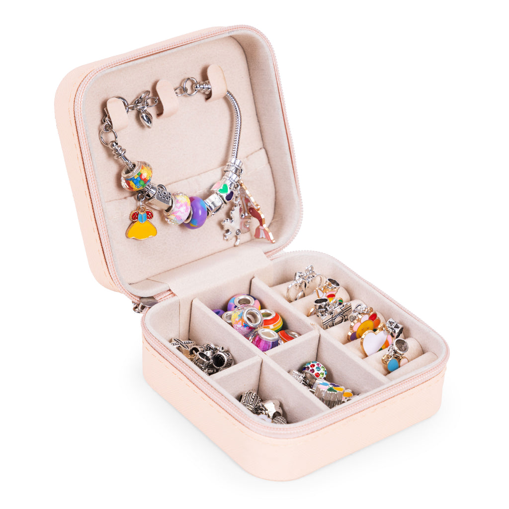 Zestaw do robienia bransoletek naszyjników charmsy koraliki 66 elementów + organizer i torba