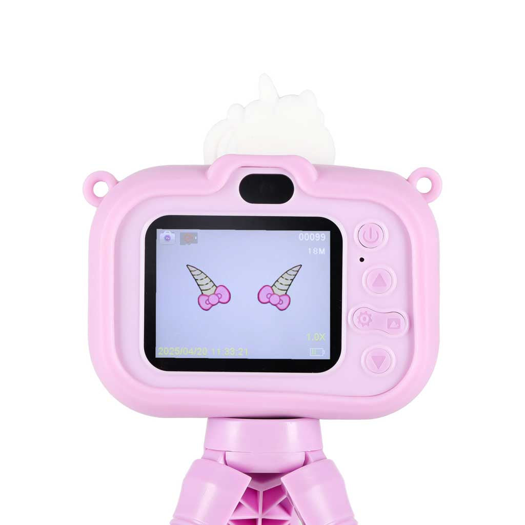 Aparat fotograficzny cyfrowy dla dzieci na statywie jednorożec fioletowy