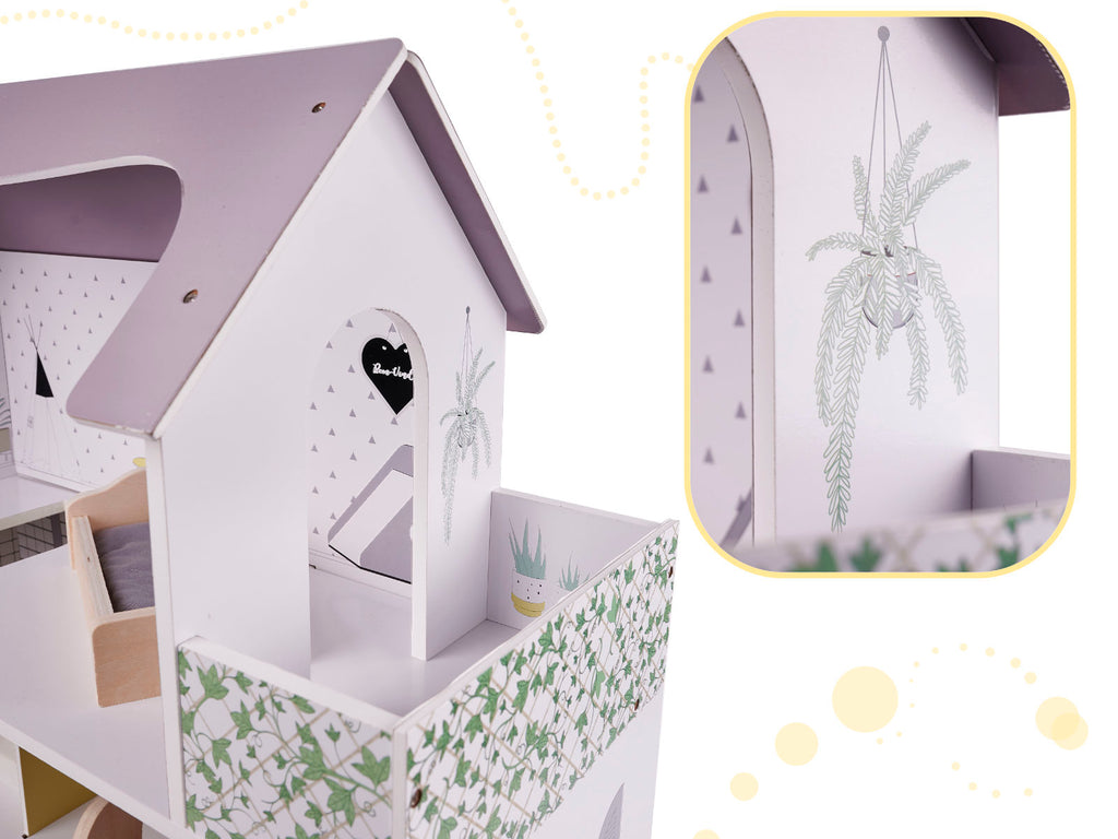 Domek dla lalek drewniany mebelki 70cm szary