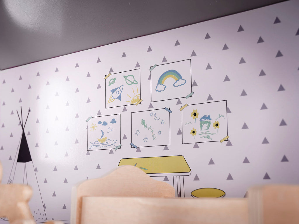 Domek dla lalek drewniany mebelki 70cm szary