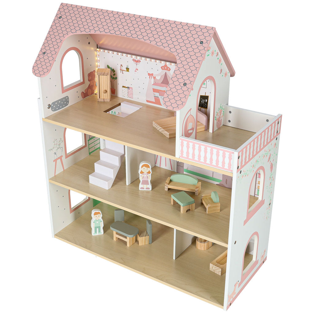 Domek dla lalek drewniany LULILO Peonio 70cm LED róż