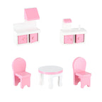 Domek dla lalek drewniany MDF mebelki 70cm różowy LED