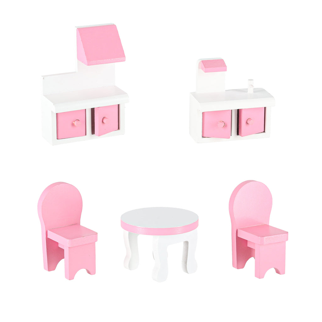 Domek dla lalek drewniany MDF mebelki 70cm różowy LED