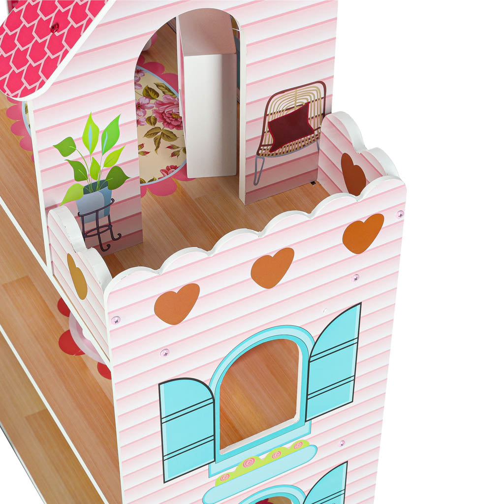 Domek dla lalek drewniany MDF mebelki 70cm różowy LED