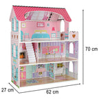 Domek dla lalek drewniany MDF mebelki 70cm różowy LED