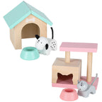 Domek w walizce hotel spa dla zwierząt drewniane mebelki figurki