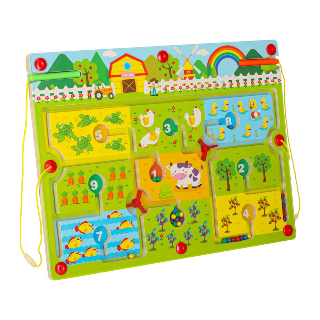 Gra labirynt magnetyczna planszowa drewniana do podróży farma 2 graczy