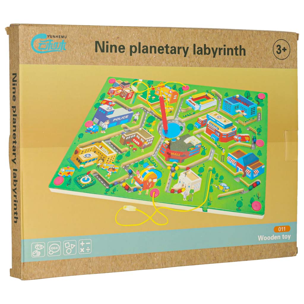 Gra labirynt magnetyczna planszowa drewniana do podróży farma 2 graczy