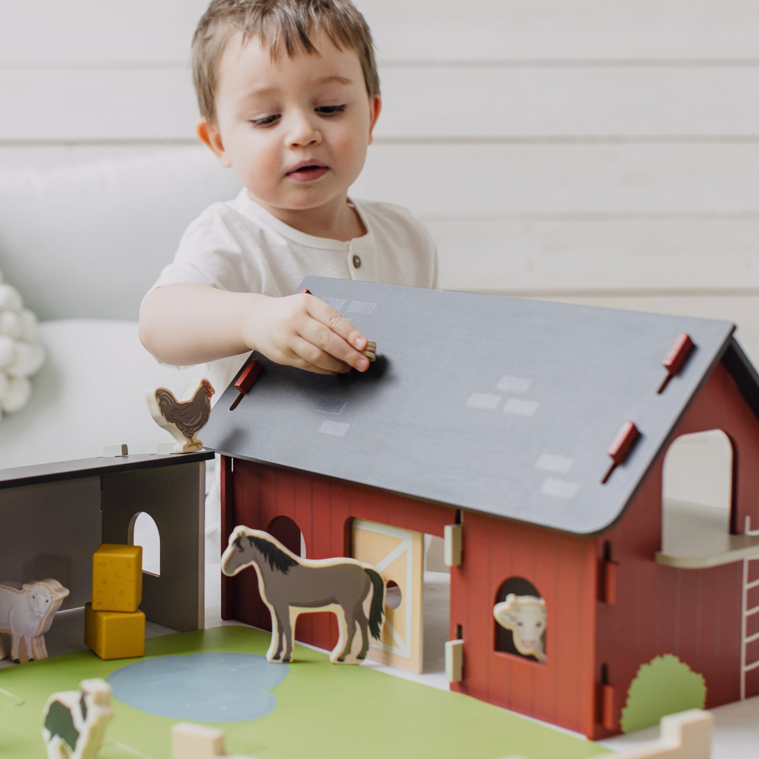 Wooden farm, children's toy, farm animals role-playing