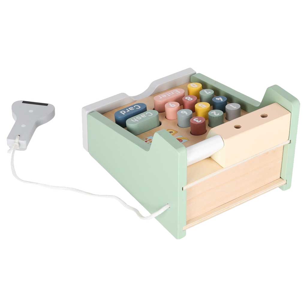 Wooden Toy Cash Register for Kids with Card Terminal and Scanner