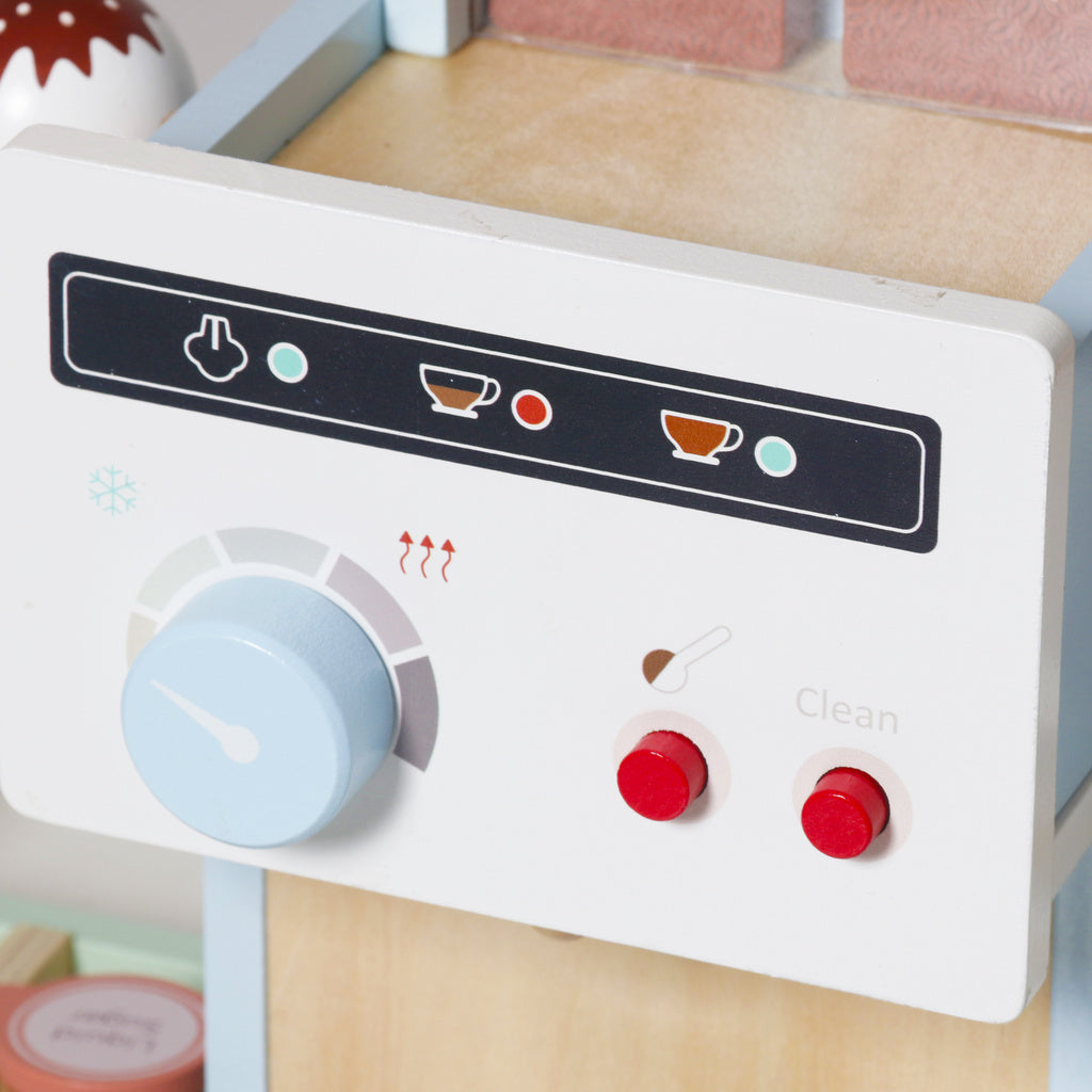 Wooden Play Café and Bakery for Kids with Coffee Machine, Cupcakes, Ice Cream and Desserts