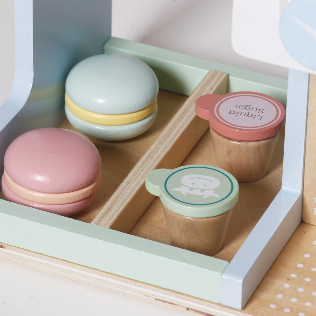 Wooden Play Café and Bakery for Kids with Coffee Machine, Cupcakes, Ice Cream and Desserts