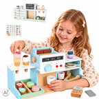 Wooden Play Café and Bakery for Kids with Coffee Machine, Cupcakes, Ice Cream and Desserts
