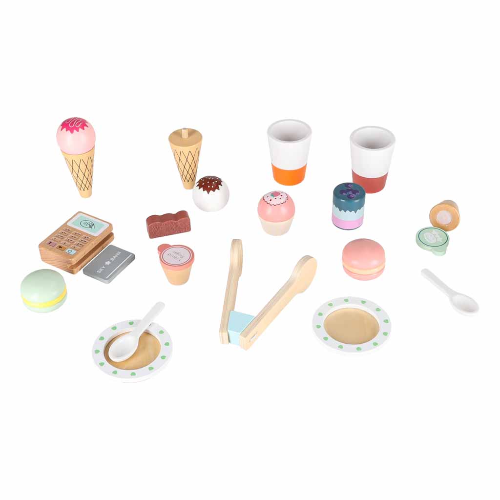 Wooden Play Café and Bakery for Kids with Coffee Machine, Cupcakes, Ice Cream and Desserts