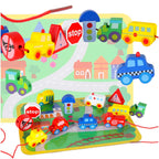 Klocki drewniane do nawlekania tablica plansza samochody pojazdy