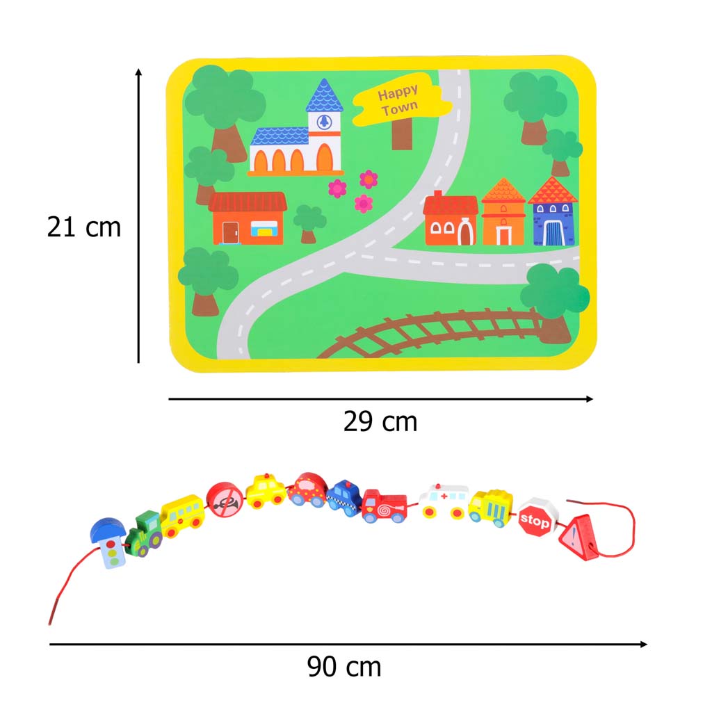 Klocki drewniane do nawlekania tablica plansza samochody pojazdy