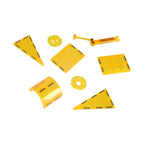 Żółte, przezroczyste klocki magnetyczne konstrukcyjne 3D w różnych kształtach, idealne do kreatywnego budowania i nauki STEM.