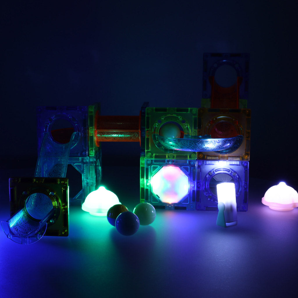 Klocki magnetyczne konstrukcyjne marble tor kulkowy świecący 49 elementów