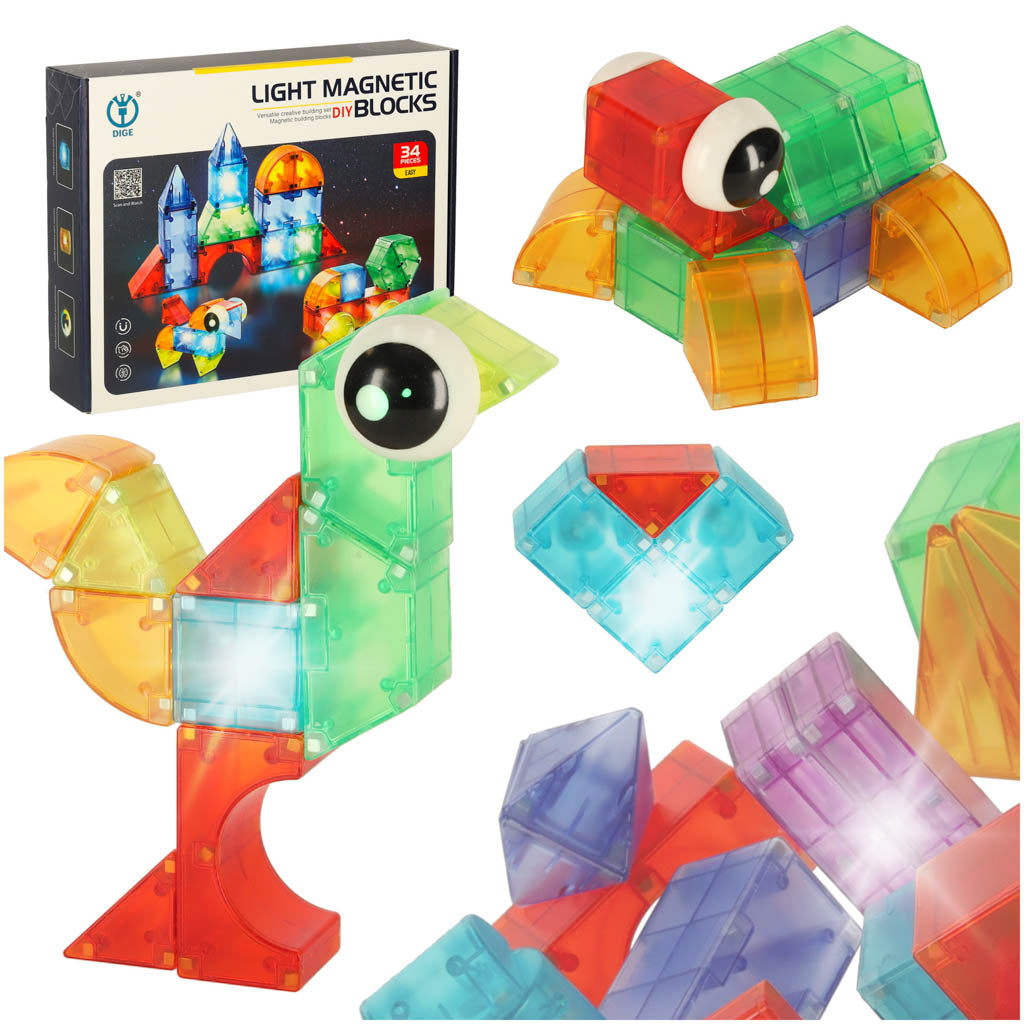 Klocki magnetyczne konstrukcyjne świecące elementy figury 3D 32el.