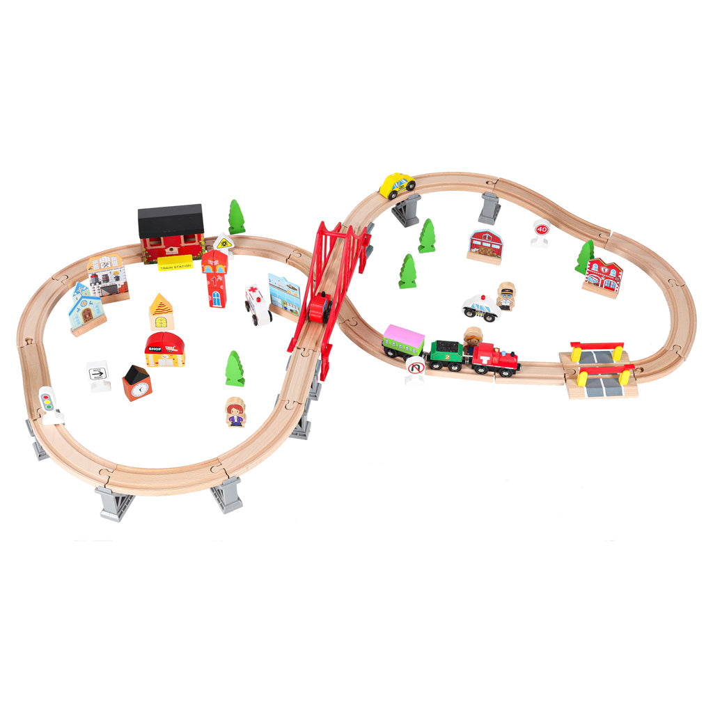Kolejka drewniana pociąg tor samochodowy 70 elementów