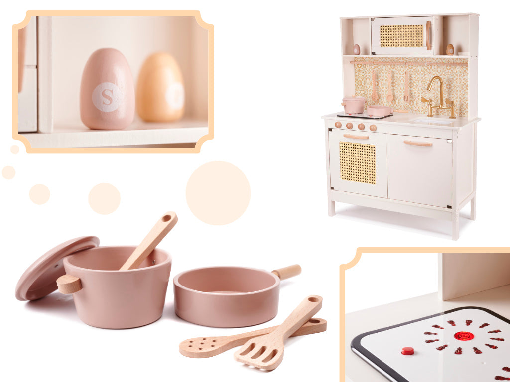 Kuchnia dla dzieci drewniana MDF retro z akcesoriami BOHO 100cm