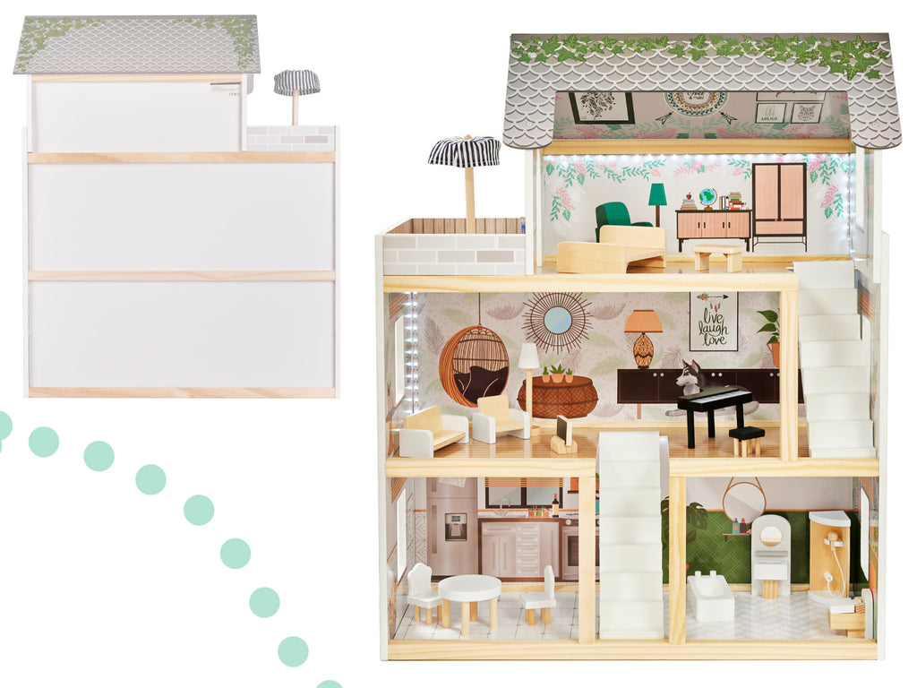 Domek dla lalek drewniany LULILO FLORO boho LED 78cm