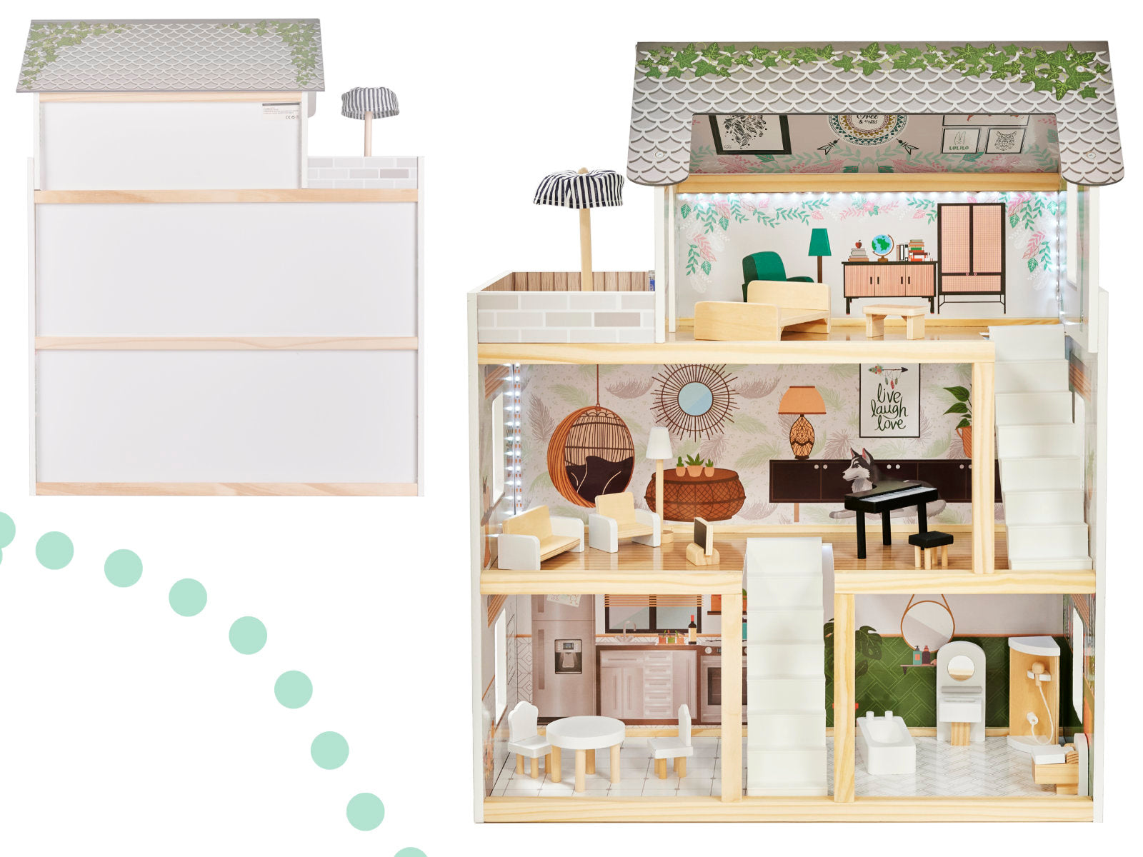 Domek dla lalek drewniany LULILO FLORO boho LED 78cm