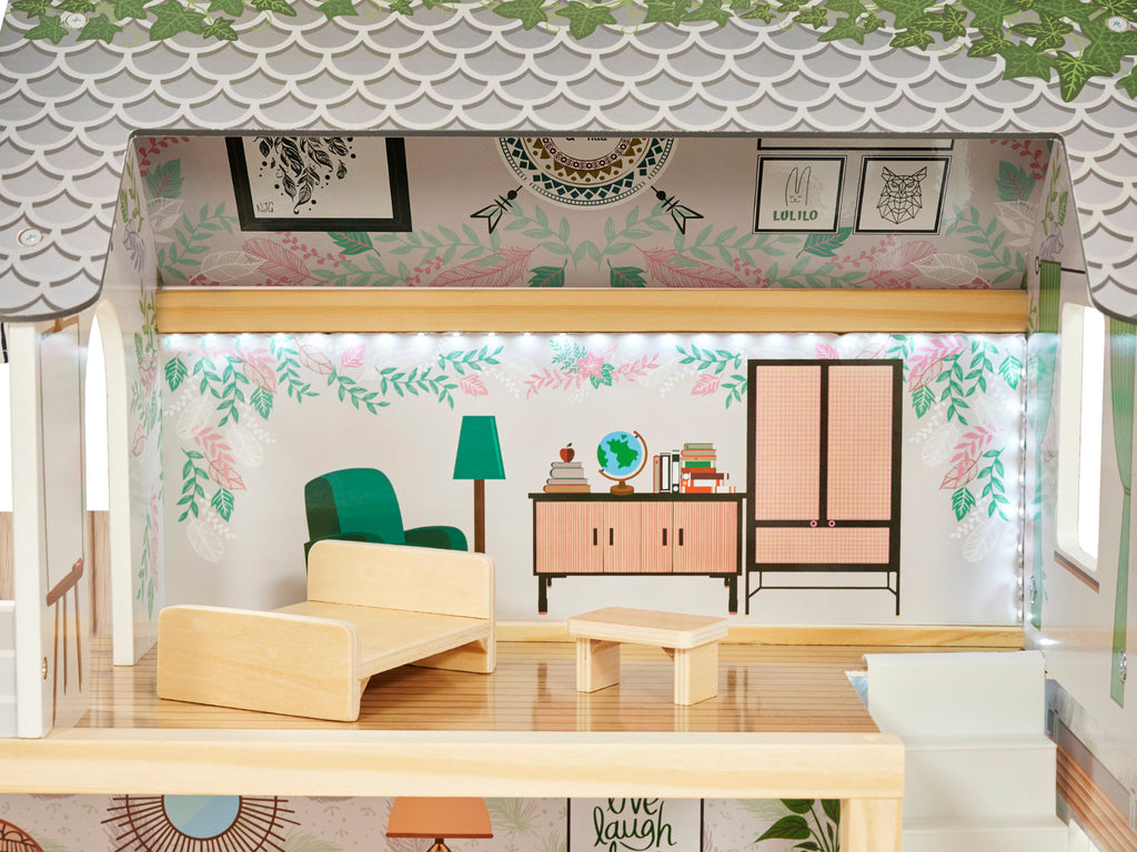 Domek dla lalek drewniany LULILO FLORO boho LED 78cm