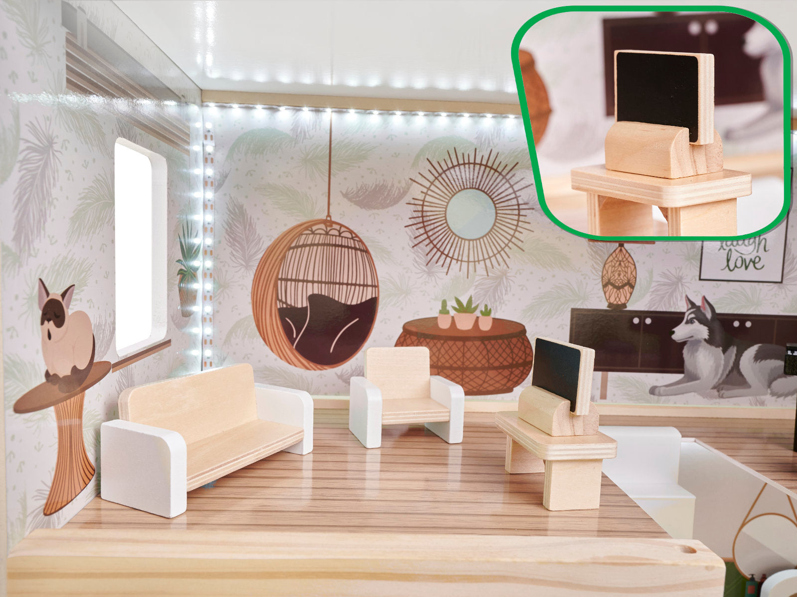 Domek dla lalek drewniany LULILO FLORO boho LED 78cm