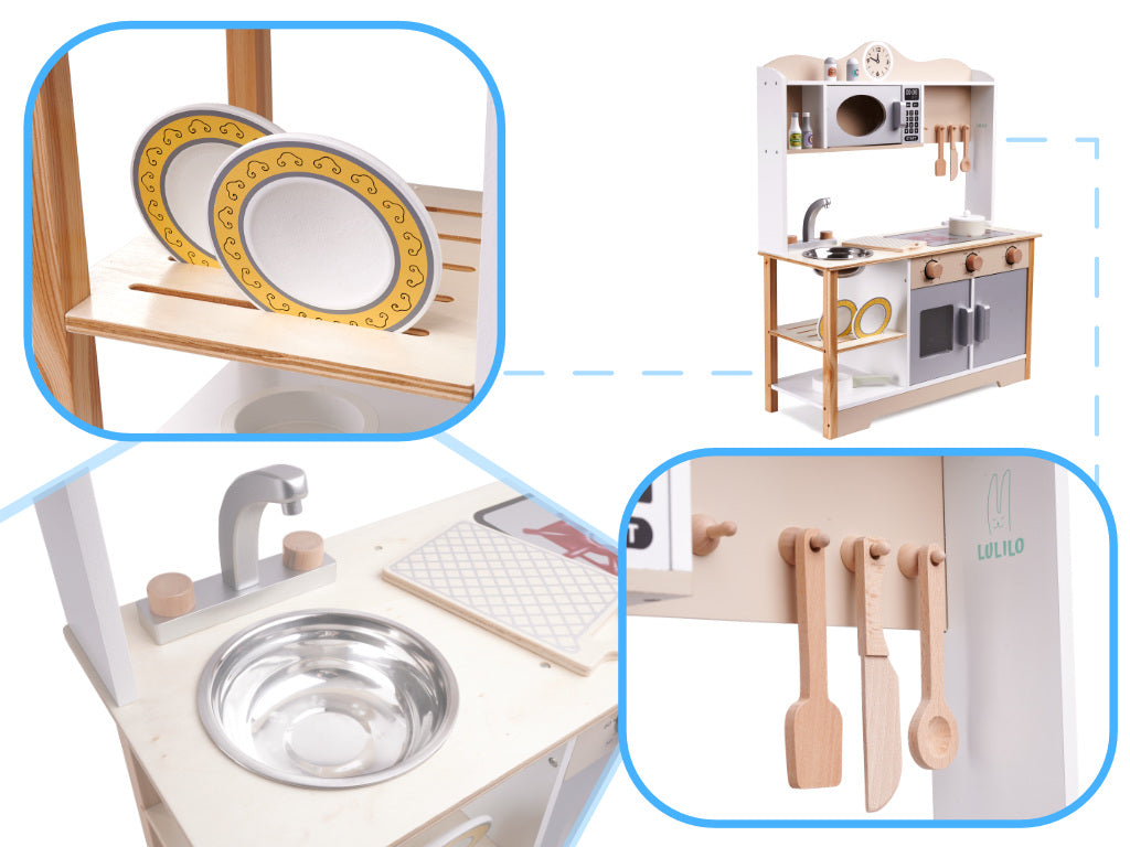 LULILO KUKETO Wooden Play Kitchen MDF with Accessories 85 cm