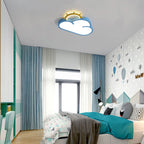 Lampa LED sufitowa plafon chmurka ściemniany pilot do pokoju dziecięcego, niebieska z żółtym słońcem, idealna do stworzenia bajkowej atmosfery.